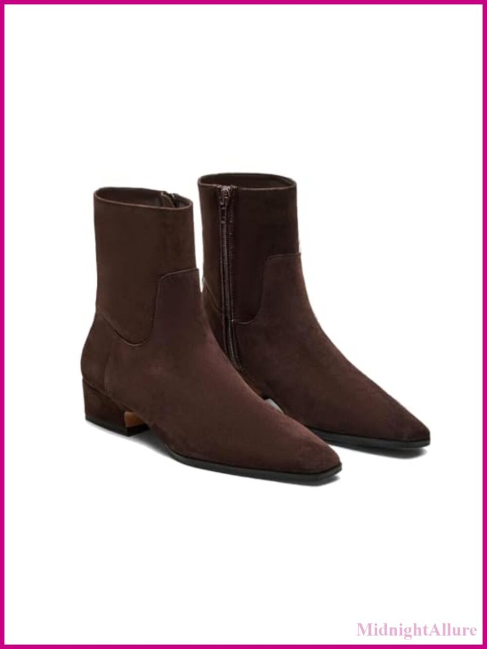 Coutgo Womens Low Heel Ankle Boots Faux Leather Square Toe Side Zip Booties